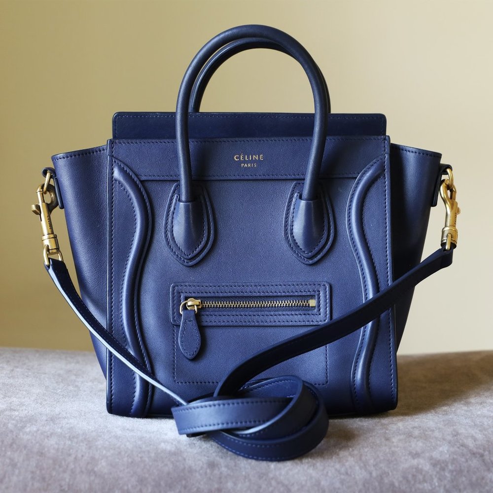 Céline Navy Blue Nano-Luggage Smooth Leather Crossbody Bag